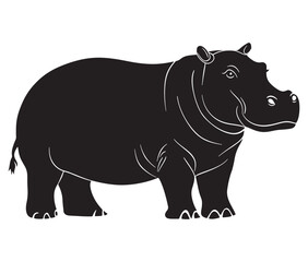 Silhouette hippopotamus cartoon isolated on white background 