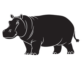 Silhouette hippopotamus cartoon isolated on white background 