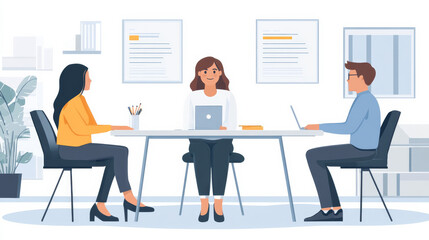 Three people sitting at a table in a business setting