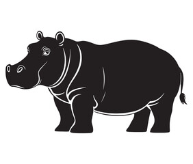 Silhouette hippopotamus cartoon isolated on white background 