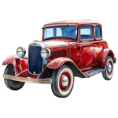 Vintage red car with classic design, perfect for nostalgia and automotive art. Ideal for retro car enthusiasts and collectors.