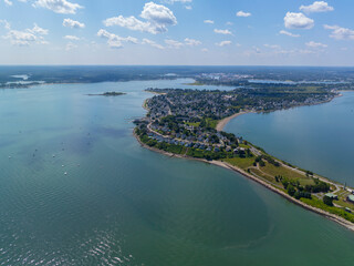 Houghs Neck and Nut Island aerial view between Weymouth Fore River and Quincy Bay in city of...