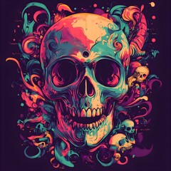 Large, vibrant skull element stands out in colorful design image