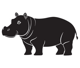 Silhouette hippopotamus cartoon isolated on white background 