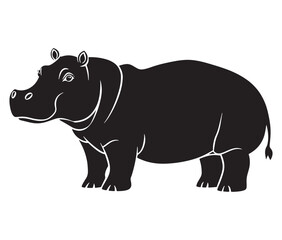 Silhouette hippopotamus cartoon isolated on white background 
