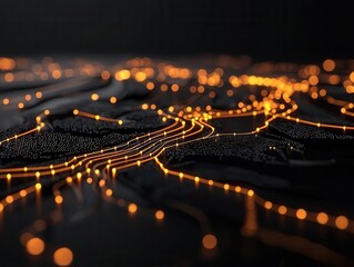 A digital network of glowing lines connecting business assets, representing solutions for growth and integration