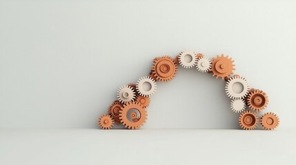 Abstract gears forming a bridge over a financial gap, symbolizing integrated solutions to business challenges