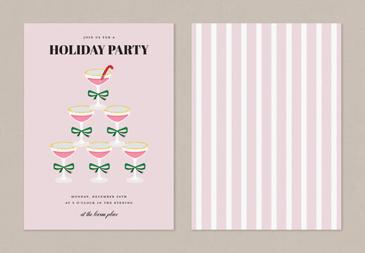 Cocktail Christmas Holiday Card with Champagne Tower 