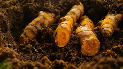 Fototapeta premium Turmeric Root in Soil