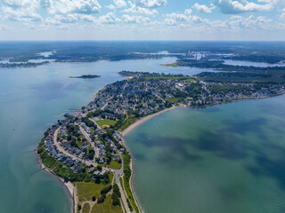 Houghs Neck and Nut Island aerial view between Weymouth Fore River and Quincy Bay in city of...