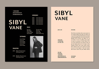 Minimalist Pink and Black Resume Layout with Cover Letter 
