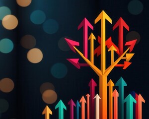 Fototapeta premium A digital tree made of business graphs and arrows, symbolizing growth through strategic integration