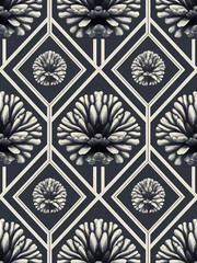 Fototapeta premium pattern with flowers and geometric pattern, black and white bold pattern 