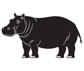 Silhouette hippopotamus cartoon isolated on white background 