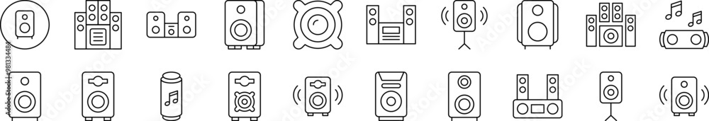 Poster music center outline web line icons collection. editable stroke. minimalistic linear pictogram for d