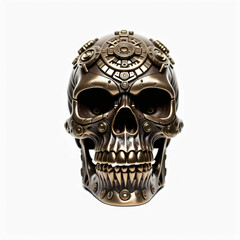 Human head skull. Isolated on white background. Mayan art style, Digital illustration.