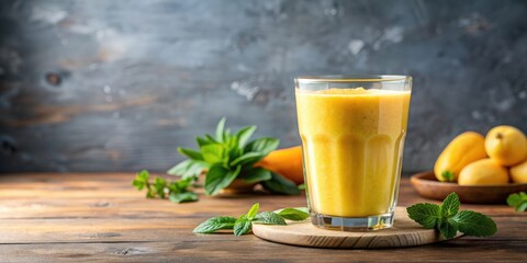 Glass of fresh yellow smoothie , healthy, drink, beverage, refreshing, fruit, vitamin C, blended, tropical, organic, nutritious