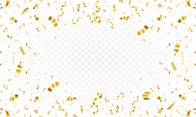 Abstract celebration party background design with confetti and gold ribbons, Gold confetti isolated for Anniversary, Birthday party, Christmas, Carnival festivity, Holiday party banner background,