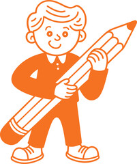 young man playing drawing and writing using a large pen