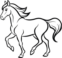 Horse logo icon line art vector illustration of a galloping stallion in a sleek outline style