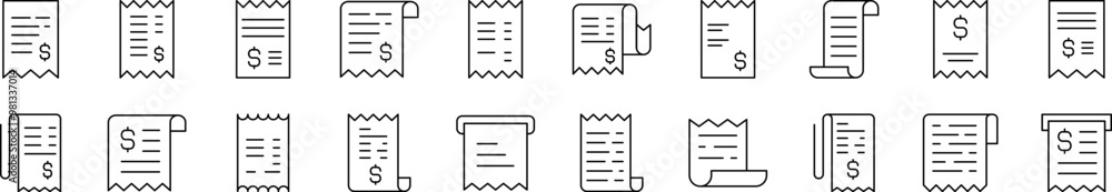Poster simple linear icon of store receipt. editable stroke. minimalistic linear pictogram for design of ca