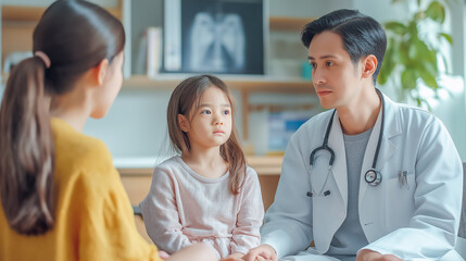 Fototapeta premium Mother Bringing Sick Daughter to Pediatric Doctor