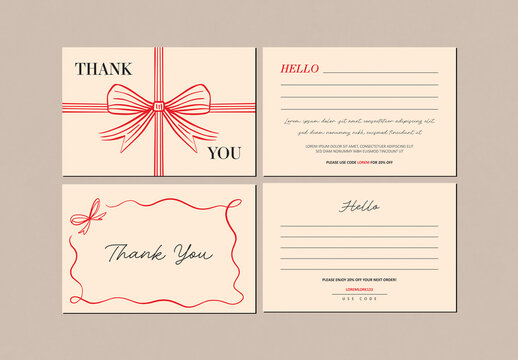 Chic Thank You Card Template with Bow Collection