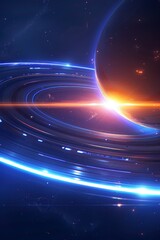 Obraz premium Glowing Planet with Rings A Space Scene with Blue. Orange, a Cosmic Background, Stars, and Nebula