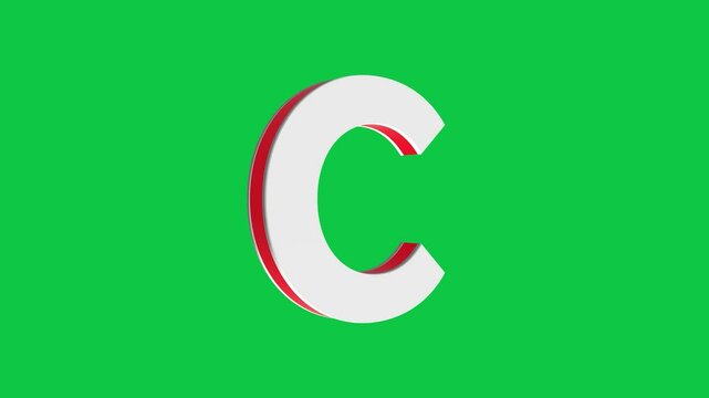 3D C letter logo rotating on green screen chroma key background, 4K English alphabet animation video clip