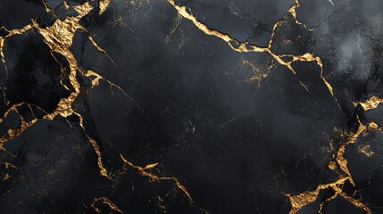 Fototapeta premium Elegant black marble with striking gold veins, perfect for backgrounds, luxury designs, and sophisticated presentations.