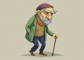 Unique Cartoon Old Man with Cane: Perfect for Video Game Production and Character Design