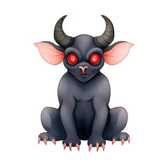 Cute Cartoon Demon with Horns and Red Eyes.