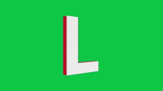 3D L letter logo rotating on green screen chroma key background, 4K English alphabet animation video clip