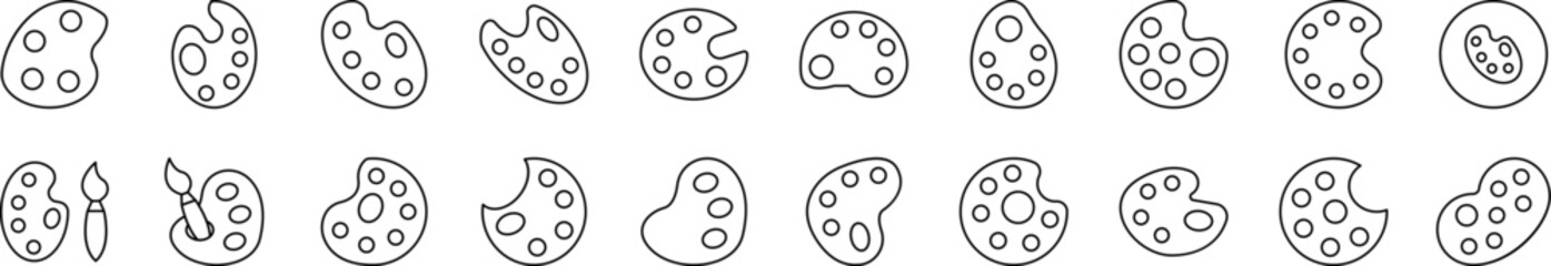 Paint palette, Watercolor Line Icon Bundle. Editable Stroke. Minimalistic Linear Pictogram for Design of Cards, Apps, Banners, Posts