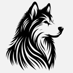 Obraz premium A black and white drawing of a wolf with a long mane. The wolf has a fierce look on its face