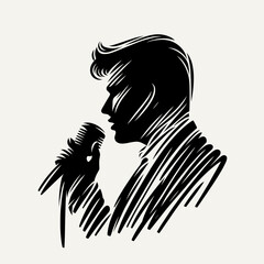 A man is singing into a microphone. The man is wearing a suit and tie. The microphone is black