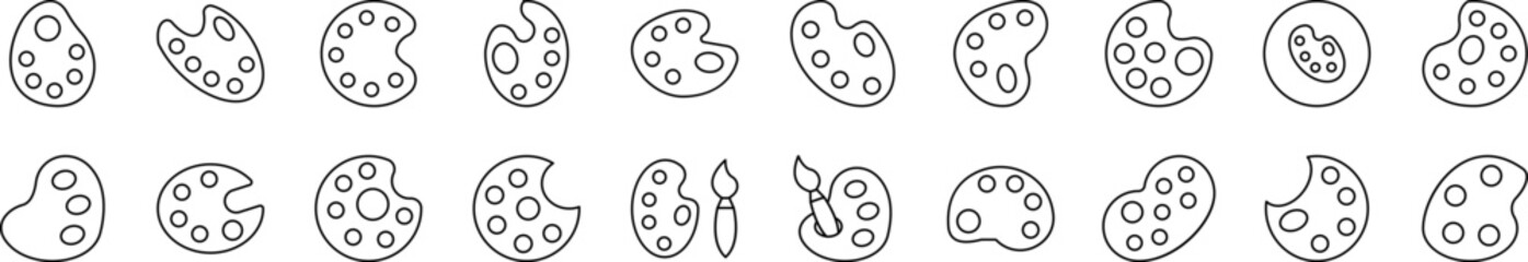 Pack of Line Icons of Paint palette, Watercolor. Editable Stroke. Minimalistic Linear Pictogram for Design of Cards, Apps, Banners, Posts