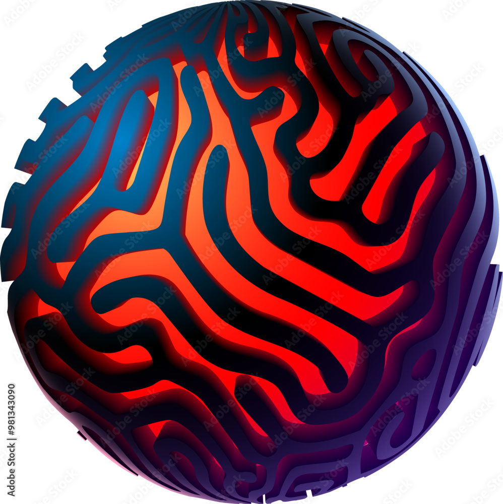 Aufkleber 3d orb shape with algorithmic pattern, holographic color gradient. scientific 3d ball concept