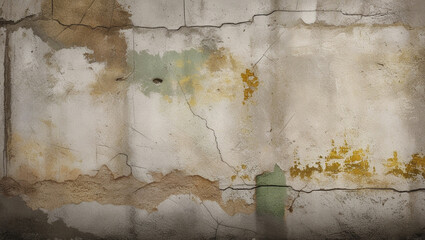 A weathered, rustic vintage concrete wall background texture with visible signs of aging, featuring subtle cracks, generative ai