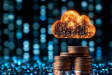 Cloud Cost Management Insights: Analyzing ROIStacks of Coins and Digital Cloud Visuals