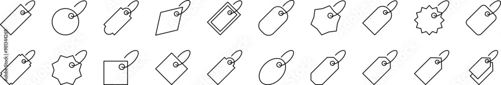 Poster label line icon set. editable stroke. minimalistic linear pictogram for design of cards, apps, banne
