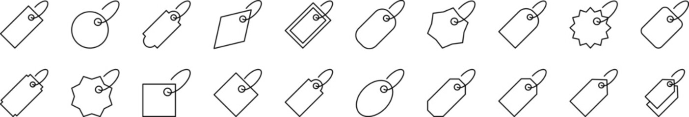 Label Line Icon Set. Editable Stroke. Minimalistic Linear Pictogram for Design of Cards, Apps, Banners, Posts