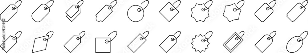 Aufkleber set of line icons of label. editable stroke. minimalistic linear pictogram for design of cards, apps