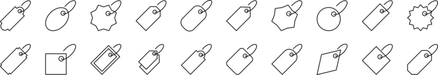 Pack of Line Icons of Label. Editable Stroke. Minimalistic Linear Pictogram for Design of Cards, Apps, Banners, Posts