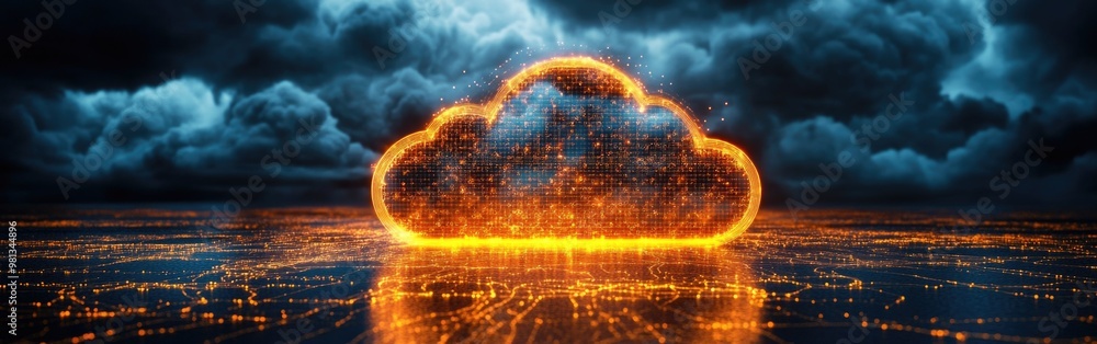 Poster vivid illustration of cloud computing and big data technologies on a dark background