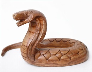 Wooden snake figure isolated on white background. Chinese zodiac concept for new year 2025