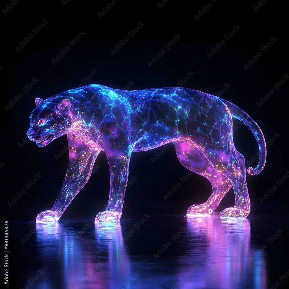 Poster holographic neon patterns create an ethereal glow around 3d animal image