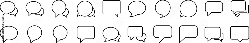 Poster speech bubble line icon set. editable stroke. minimalistic linear pictogram for design of cards, app
