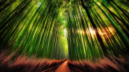 bamboo forest, bamboo groves, narrow path
