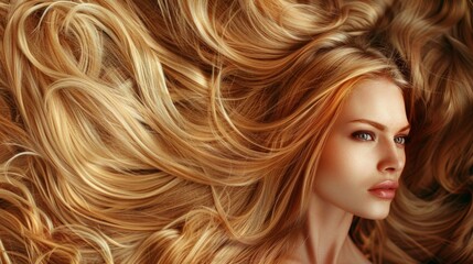 Girl with healthy shining blond hairs.